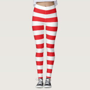 Röd och vit sätta en klocka på randig damasker leggings