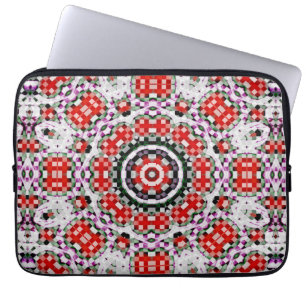 Röd och vit schack eller cirkelformad pixelkalejdo laptop fodral