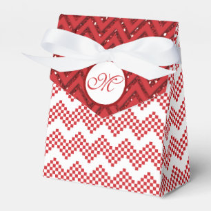 Röd och vit schvron-bröllopsförmån Monogram-gåva Presentaskar