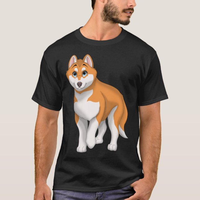 Röd och vit Siberian husky-Hund med blå Ögon T Shirt (Framsida)