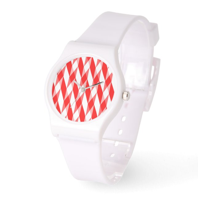 Röd och vit sillbensmönster armbandsur (Vinkel)