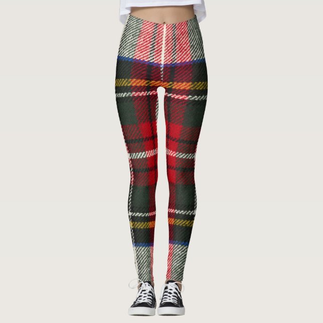Röd och vit skotsk tartan plaid. leggings (Framsida)