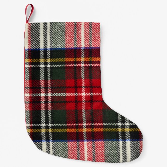 Röd och vit skotsk tartan plaid. liten julstrumpa (Framsidan)