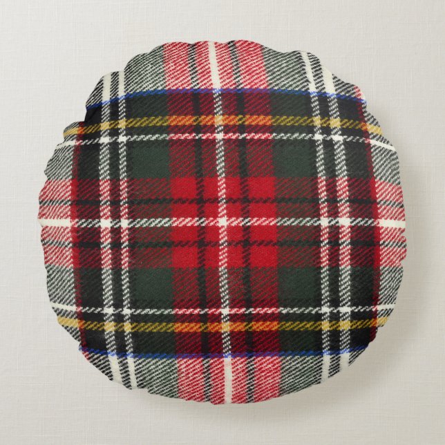 Röd och vit skotsk tartan plaid. rund kudde (Framsidan)