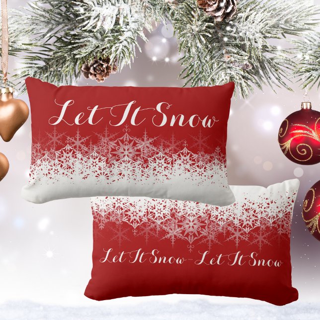 Röd och vit, Snöflake, Låt det snöa. Lumbarkudde (Red and White, Snowflake, Let It Snow, Lumbar Pillow)