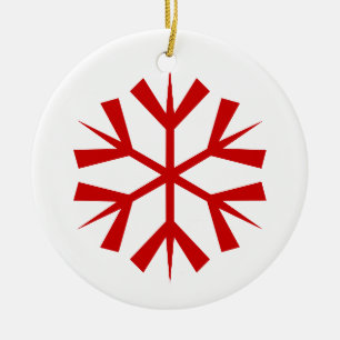 Röd och vit snöflinga julgransprydnad keramik