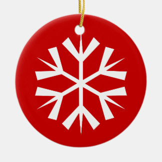 Röd och vit snöflinga julgransprydnad keramik