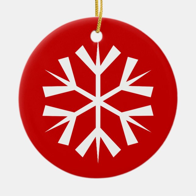 Röd och vit snöflinga julgransprydnad keramik (Framsidan)