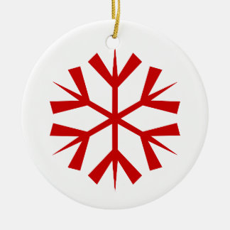 Röd och vit snöflinga julgransprydnad keramik