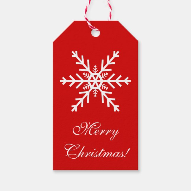 Röd och vit snöflinga presentetikett (Framsidan)