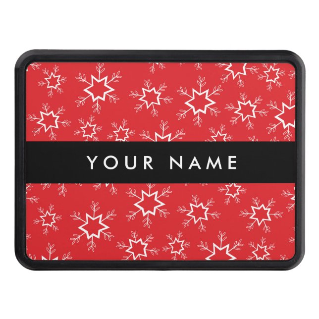 Röd och vit Snöflingor, ditt namn, anpassa Dragkroksskydd (Framsidan)
