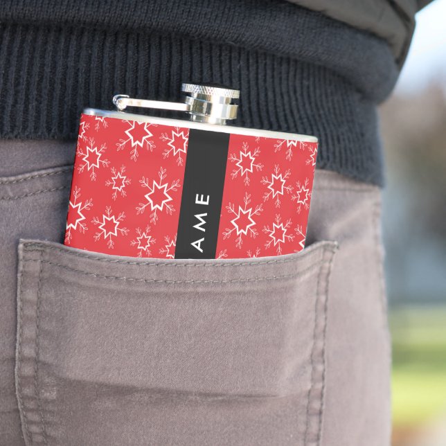 Röd och vit Snöflingor, ditt namn, anpassa Fickplunta (In Situ)