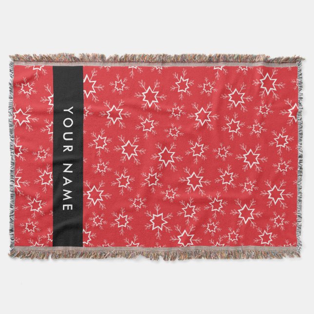 Röd och vit Snöflingor, ditt namn, anpassa Filt (Framsidan)