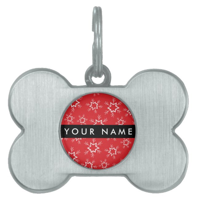 Röd och vit Snöflingor, ditt namn, anpassa ID-bricka Husdjur (Framsidan)
