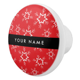 Röd och vit Snöflingor, ditt namn, anpassa Knopp