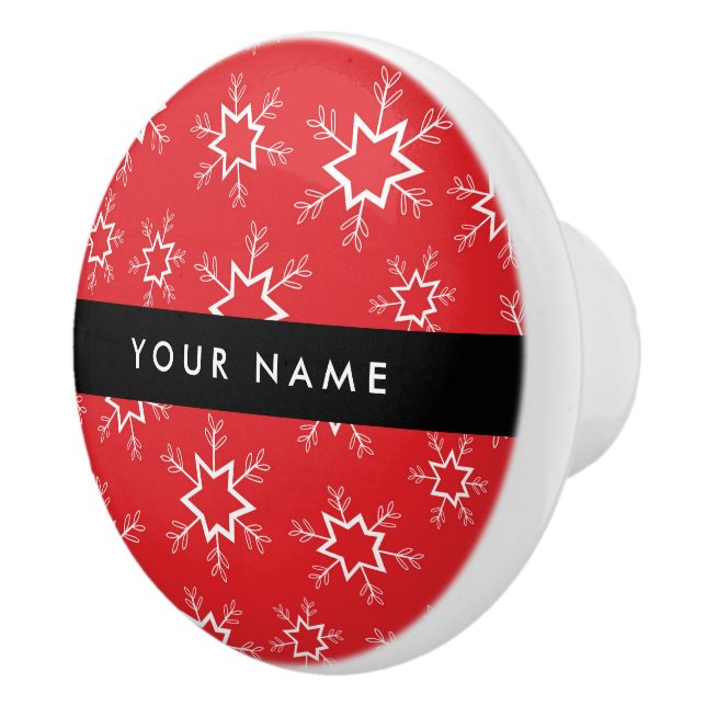 Röd och vit Snöflingor, ditt namn, anpassa Knopp (Höger)