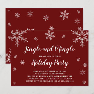 Röd och vit Snöflingor jingle och mingle Inbjudningar