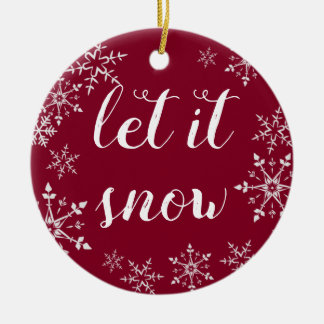 Röd och vit snöflingor - julen julgransprydnad keramik
