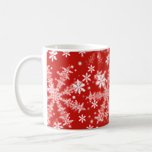 Röd och vit Snöflingor Kaffemugg (Vänster)