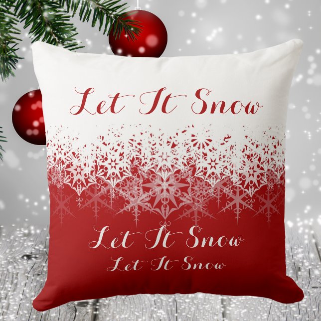 Röd och vit Snöflingor, Låt det snöa Kudde (Red and White Snowflakes, Let It Snow, Throw Pillow)