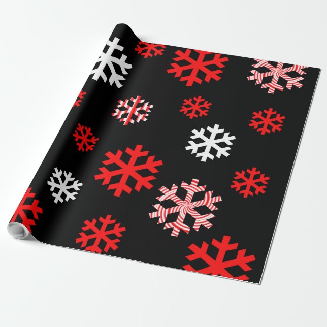 Röd och vit Snöflingor Presentpapper (Utrullad)