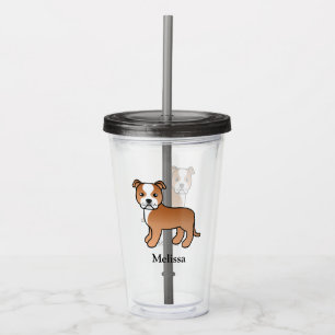 Röd Och Vit Staffie Söt Tecknad Hund & Namn Take Away Mugg