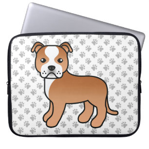 Röd Och Vit Staffie Söt Tecknad Hund & Tass Laptop Fodral