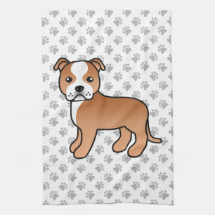 Röd och vit Staffordshire Bull Terrier hund Kökshandduk