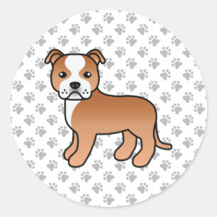 Röd och vit Staffordshire Bull Terrier hund Runt Klistermärke