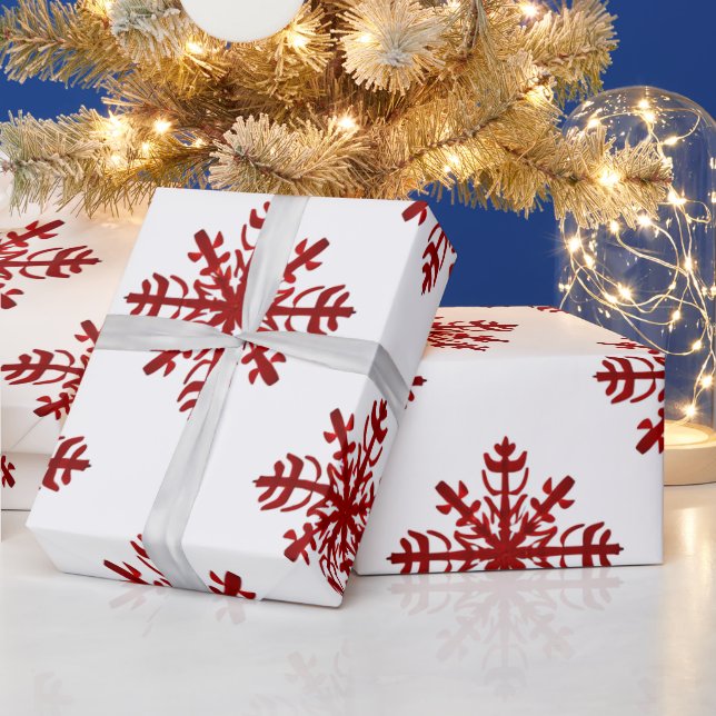 Röd och vit stor snöflake Modern jul Presentpapper (Helgdagar)