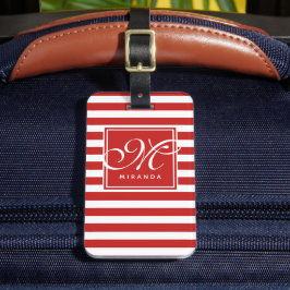 Röd och vit stripe Mönster - Monogram Bagagebricka