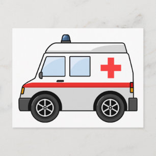 Röd och vit Tecknad Ambulans Vykort