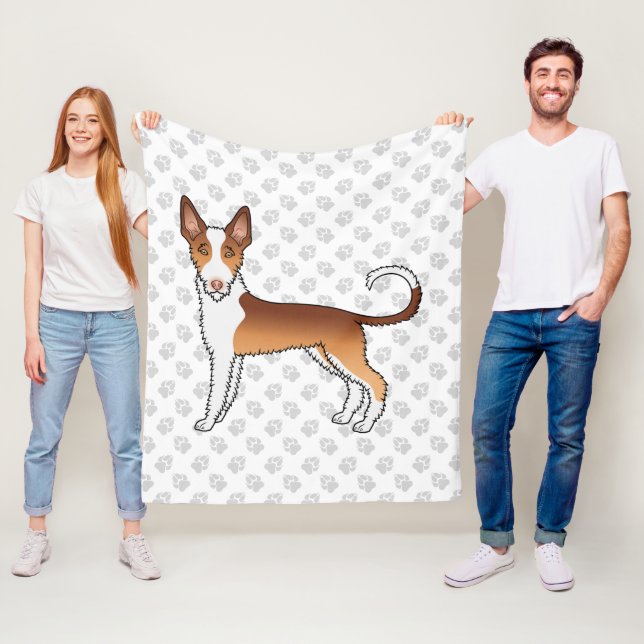 Röd och vit trådhårig Ibizan Hound hund & tassar Fleecefilt (På plats)