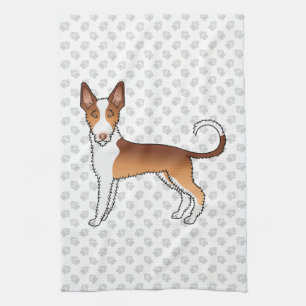 Röd och vit trådhårig Ibizan Hound hund & tassar Kökshandduk