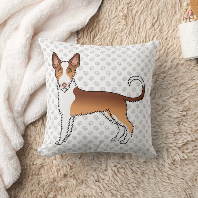 Röd och vit trådhårig Ibizan Hound hund & tassar Kudde (Filt)