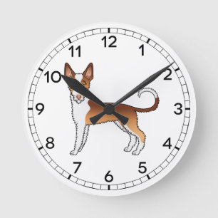 Röd Och Vit Trådhårig Ibizan Hound Tecknad Hund Rund Klocka