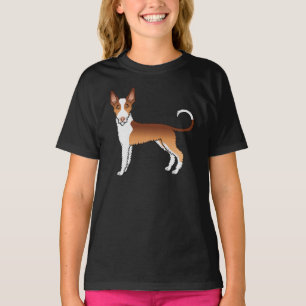 Röd Och Vit Trådhårig Ibizan Hound Tecknad Hund T Shirt