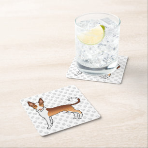 Röd och vit trådigt hår Ibizan Hound Hund & Tassar Underlägg Papper Kvadrat