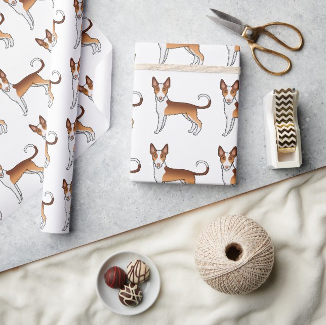 Röd och vit trådigt hår Ibizan Hound Hundmönster Presentpapper (Hantverk)