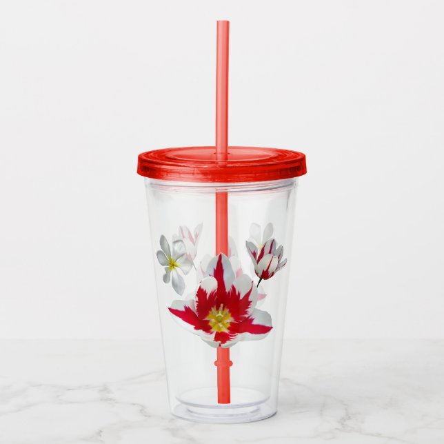 Röd och vit tupplur take away mugg (Framsida)