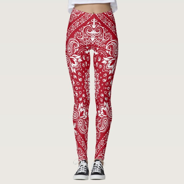 Röd och vit utskrift av Bandana Leggings (Framsida)