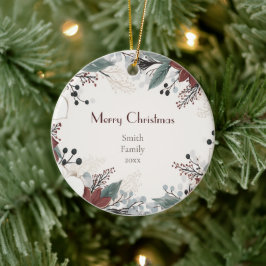 Röd och vit vattenfärg, blommigt jul julgransprydnad keramik