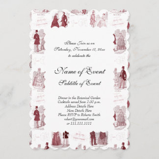 Röd och vit vintage mode fransk toile inbjudningar