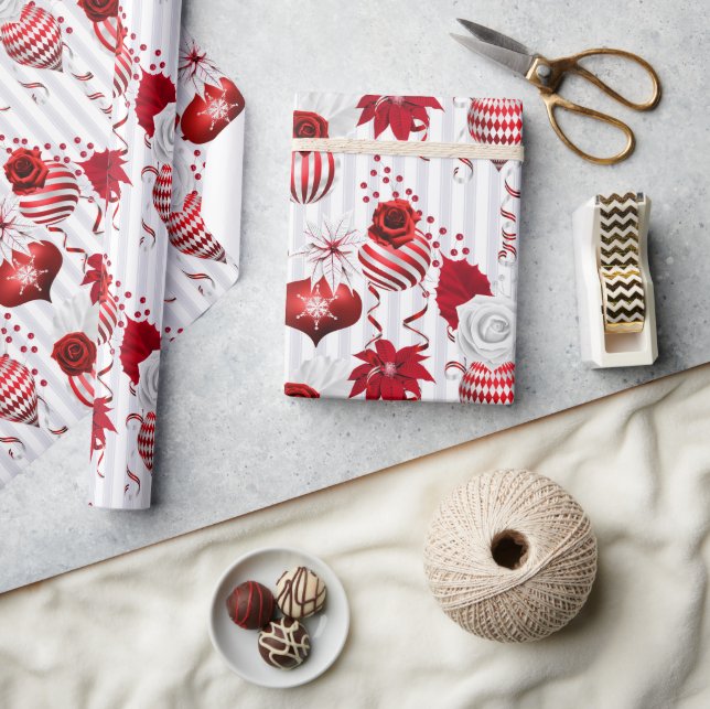Röd och vit vinterpepparmint jul presentpapper (Hantverk)
