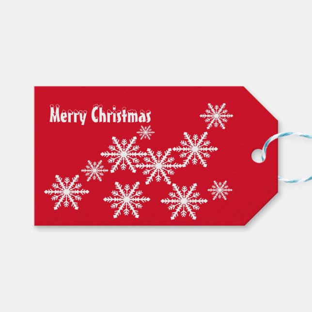 Röd och vit vintertid snöflingor presentetikett (Framsidan (Horisontell))