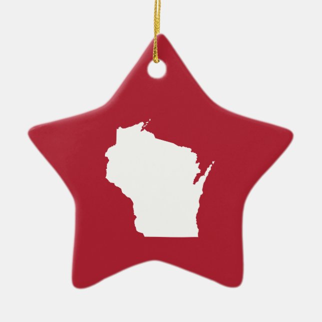 Röd och vit Wisconsin Julgransprydnad Keramik (Framsidan)