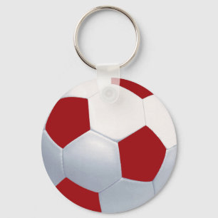 Röd och vitfotbollboll Keychain Nyckelring