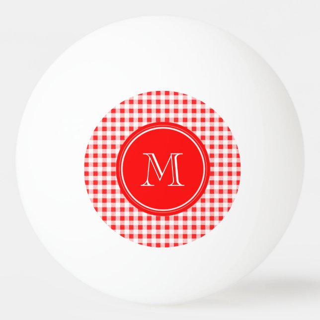 Röd och vitGingham, din Monogram Pingisboll (Framsidan)