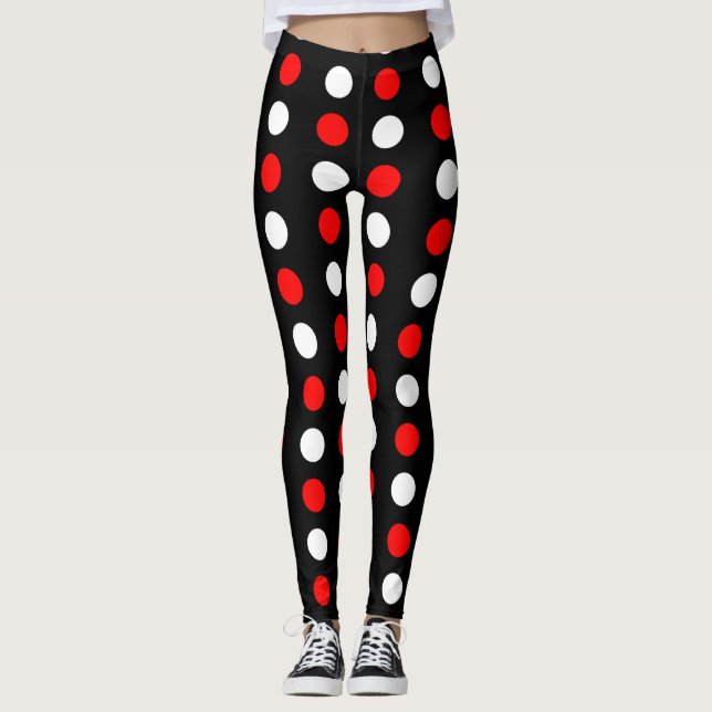Röd och vitpolka dotsmönster leggings (Framsida)