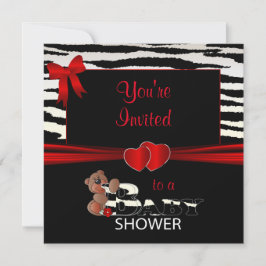 Röd och Zebra ränder för en babyskor Inbjudningar